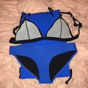 Blue black and white mesh triangl bikini